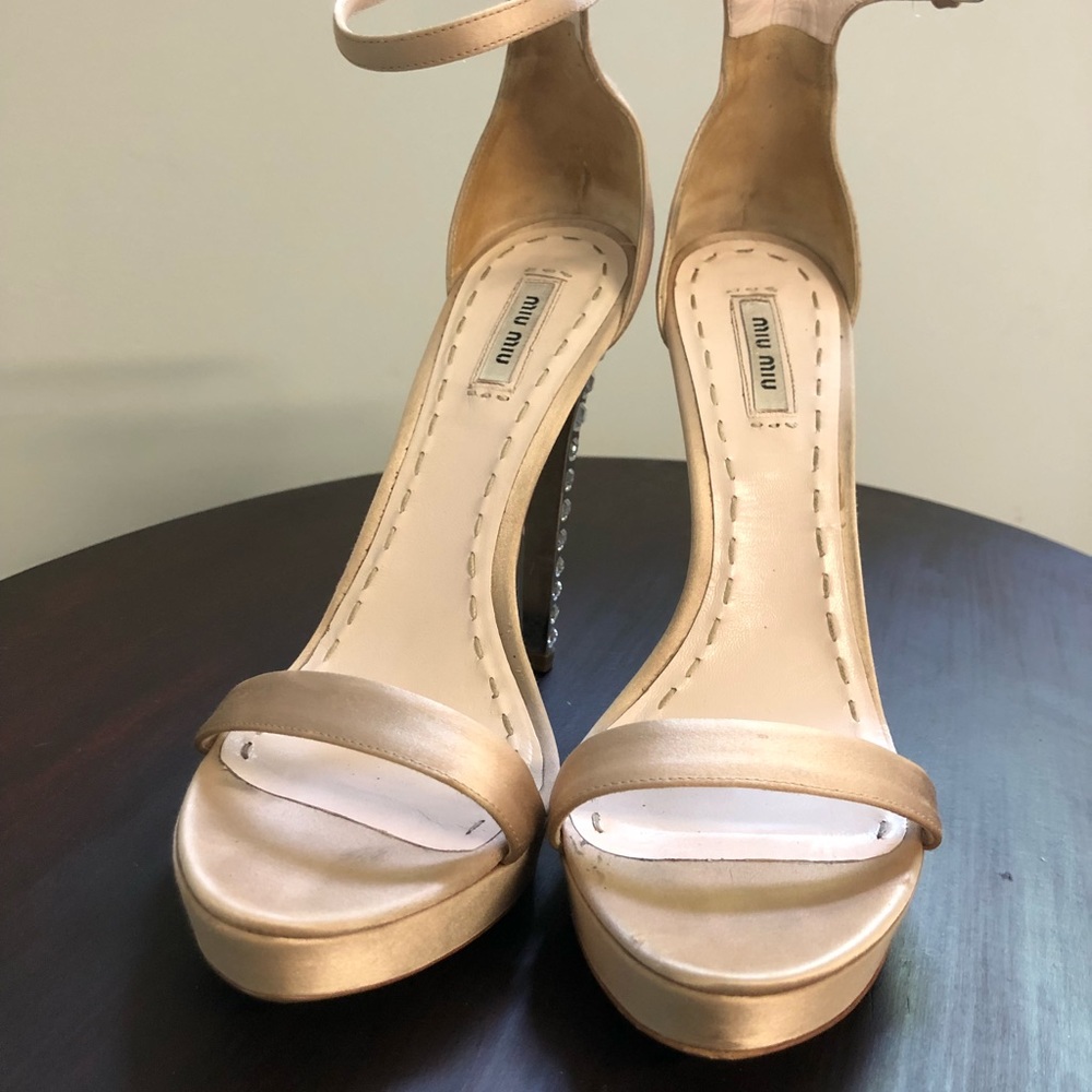 MIU MIU Crystal heeled satin sandals - Picture 3 of 7